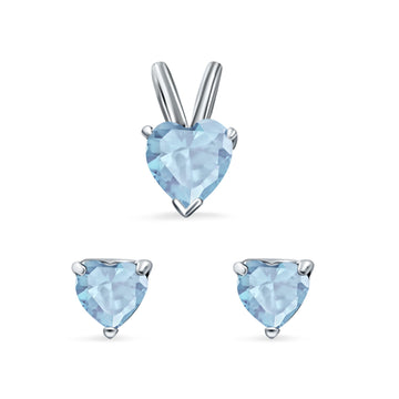 Heart Shape Jewelry Set Pendant Earring Simulated Aquamarine Cubic Zirconia 925 Sterling Silver